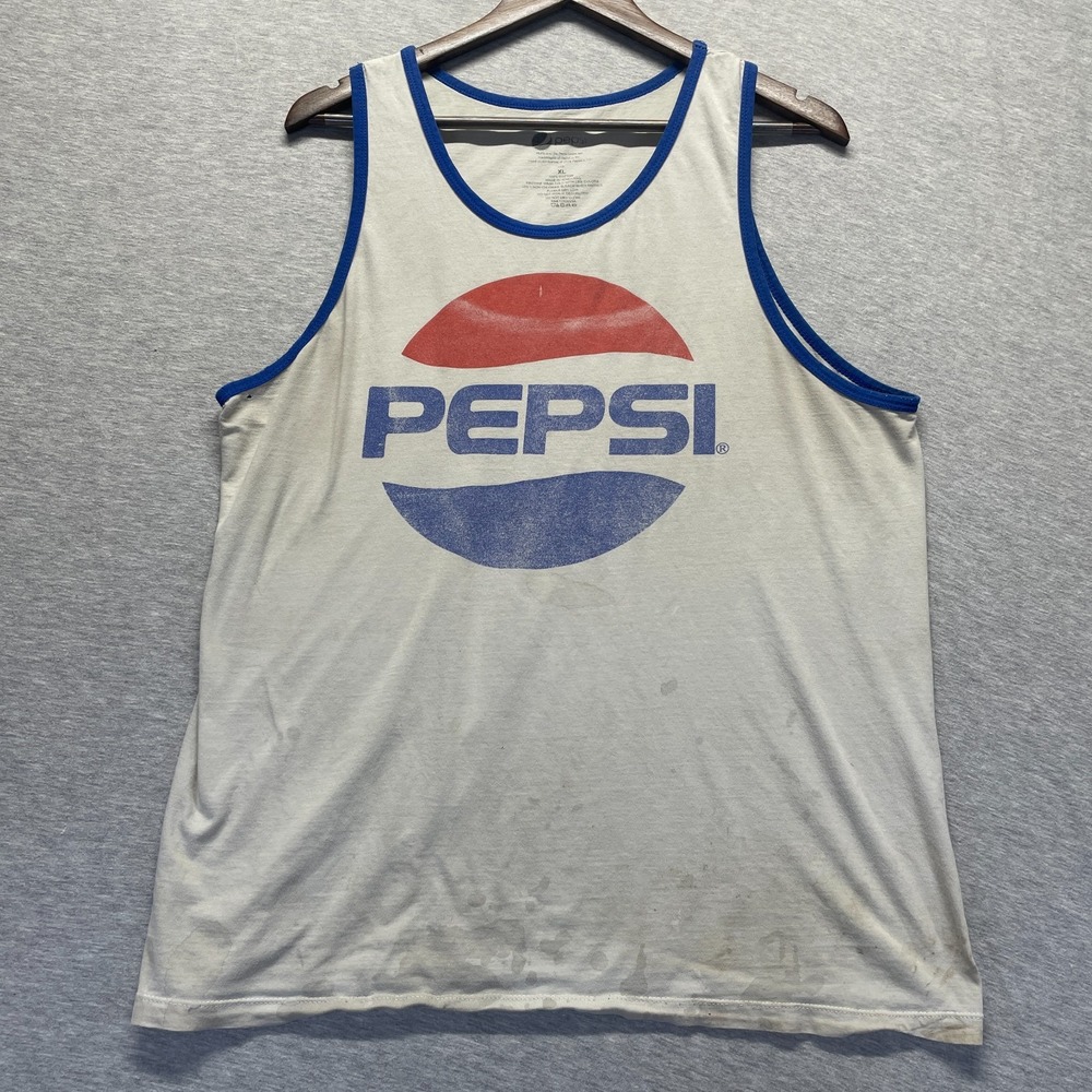 Pepsi Basketball Tank Top Mens XL Beige Big Graphic Logo Wide Strap Round Neck
